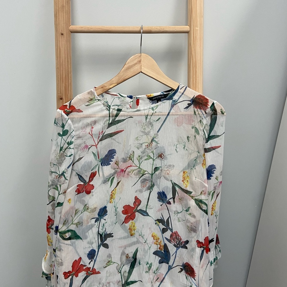 Portmans Long Sleeve Blouse Top White Floral Print Size 12 Work Corporate - Picture 2 of 4